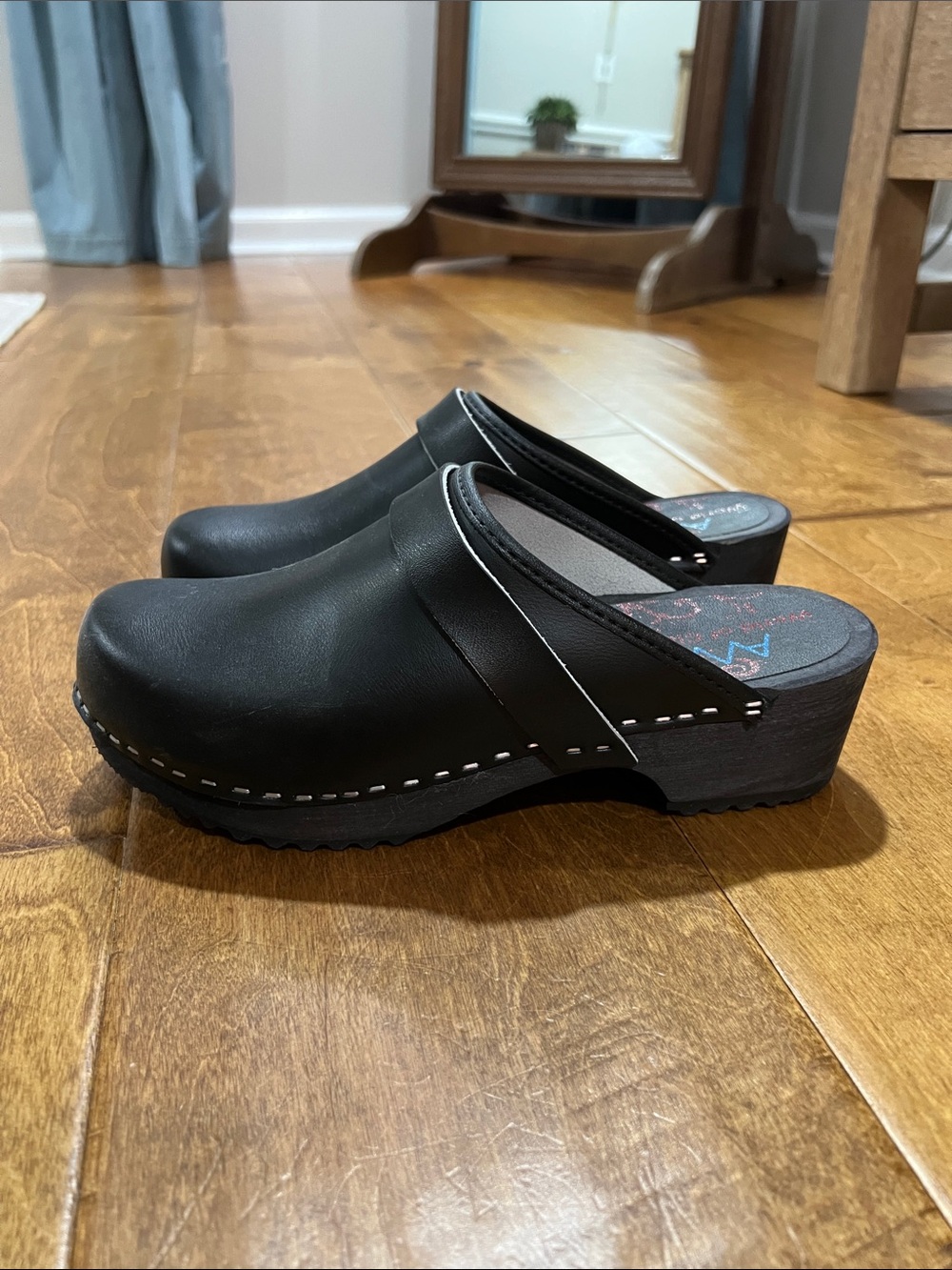 Black Leather Clogs